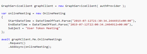 Creating an Online Meeting Using Microsoft Graph API